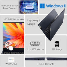 Load image into Gallery viewer, Lenovo 15.6" Touchscreen Laptop, Intel Core i5-1135G7 Processor, 20GB RAM, 1TB SSD, IdeaPad 3, 15.6 inch FHD Display, Wi-Fi 6 & Bluetooth 5, Long Battery Life, Windows 11, 1 Year Microsoft 365